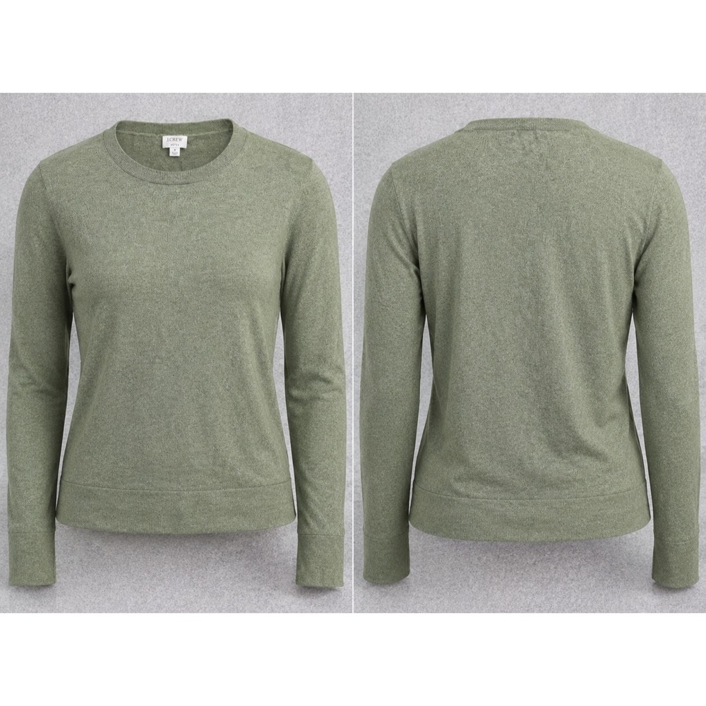 J Crew Sweater Womens S Green Long Sleeve Fine Knit Crewneck Preppy Teddie